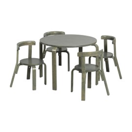 ECR4Kids Bentwood Round Table and Curved Back Chair Set, Kids Furniture, Grey Wash, 5-Piece