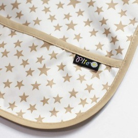 Plie 2 Pack Waterproof Baby Bibs with Food Catcher – Soft Feeding Bibs Set for Toddlers and Infants, BPA-Free, Easy to Clean, Adjustable Velcro Neck (6–24 Months) - Beige Star