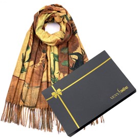 VENVSBEE Van Gogh Scarves Art Scarf for Women Best Gift Reversible Soft Cashmere Feel Shawl Wrap Doubleside Pashmina in Gift Box-01 Sunflower