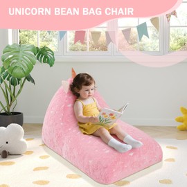 COMAX Unicorn Bean Bag Chairs for Kids, Kid Beanbag Chair with Filler, Toddler Lounge Bean Chair, Children Lazy Floor Lounger for Girls Boys, Glowing Pink Unicorn