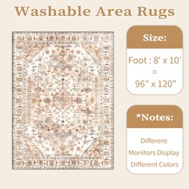 SERISSA Boho 8x10 Area Rugs Peach Cream, Washable Vintage Large Living Room Rug Non-Slip, Ultra Soft Oriental Print Distressed Farmhouse Carpet for Dining Room Bedroom Dorm Office Home Decor