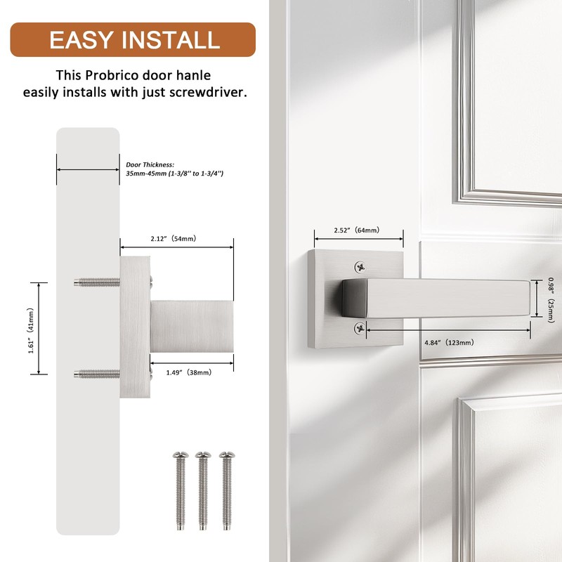 4 Pack Probrico Satin Nickel Door Handle,Half Dummy Lever, Non-Turning