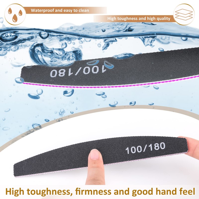 Nail Files, Professional Nail File,12PC 100/180 Grit Double-Sided Emery Board