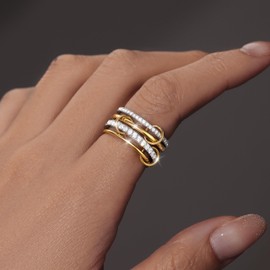 Gelbesty Pinky Size 6 Stackable Gold Silver Rings for Women, Statement Cubic Zirconia Spinelli Rings, Fashion Unique Designer Mixed Metal David Yurman Dupe Jewelry Size 6