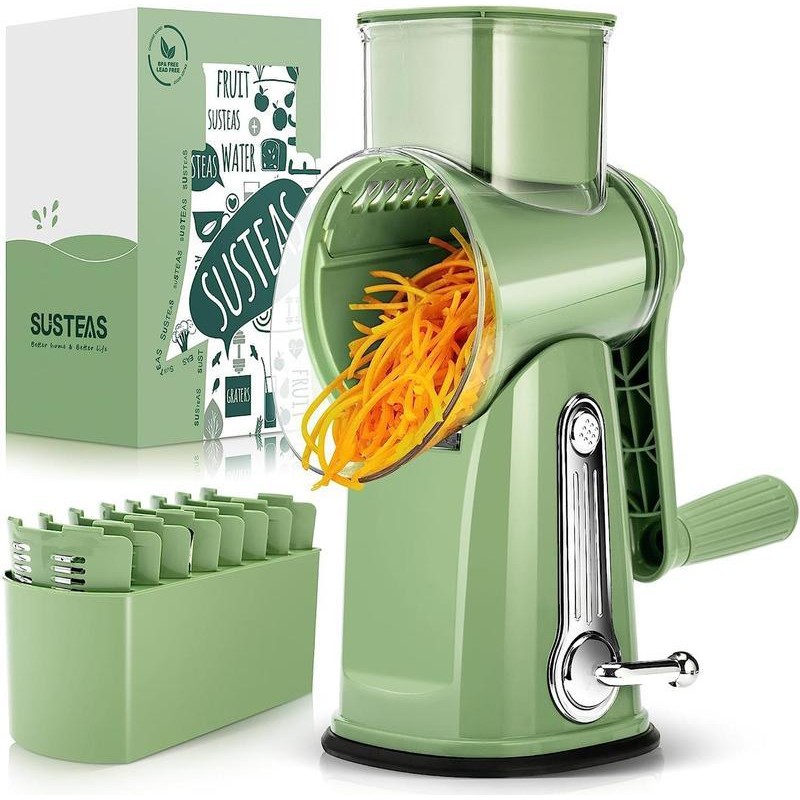 SUSTEAS Rotary Vegetable Chopper - 5 Blades, Suction Base, Handle,
