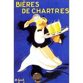 WONDERFULITEMS Bieres DE Chartres French Beer Tray of Mugs Waiter Drinking 16" X 24" Image Size Vintage Poster REPRO ON Matte Paper. beer1