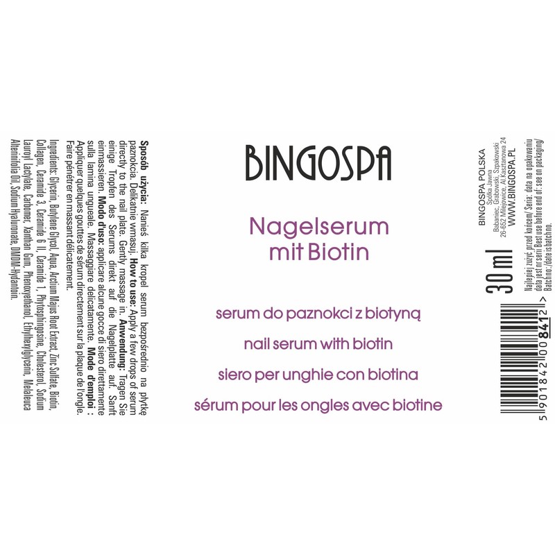 BINGOSPA Nail Serum with Biotin 30 ml for Damaged Nails,