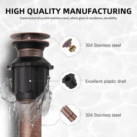 Bathfinesse Bathroom Sink Drain, Pop Up Drain for Bathroom Sink, Sink Drain Stopper Without Overflow, Copper