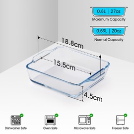 NUTRIUPS Square Glass Baking Dish 15.5cm Mini Oven Proof Dishes Borosilicate Glass Oven Dish Small Casserole Dish (0.8L)