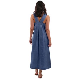 Amazhiyu Women's Pure Linen Summer Sleeveless Strap Midi Dresses with Pockets Navy, Small