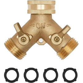 BRIOTA Outdoor Tap Splitter 3/4" Brass Hose Connector – Heavy Duty Double Tap Connector, 2 Way Y Splitter with Individual On/Off Valves – Garden Hose Distributor for Standard Outside Tap