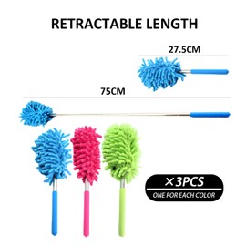 Pack of 3 Duster, Dustproof Duster, Duster, Telescopic Dust Collector, Stainless Steel Household Duster, Dust Brush, Cleaning Brush for Car, Air Conditioning Cleaning