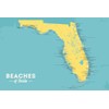 Florida Beaches Checklist Map 24x36 Poster (Marigold & Turquoise)