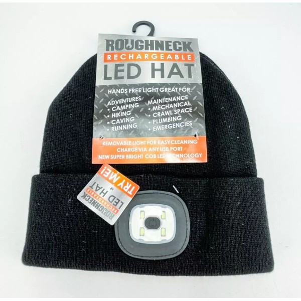 Roughneck Rechargeable LED Hat Black Beanie Winter USB Port Charge
