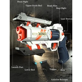VISPHYLY Soft Bullet Toy Revolver - Safe Foam Blaster with Darts, Nerf Gun Fun, and Pistol Toy for Cool Kids' Education and Memorable Gifts White