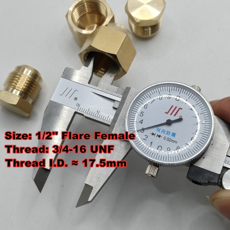 Solid Brass SAE 45 Degree 1/2'' Flare Female Male Cap