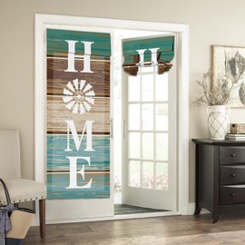 French Door Curtains for Windows, Vintage Windmill Wood Front Door Window Curtains for Glass, Farmhouse Retro Privacy Tie Up Blinds Thermal Insulated Shades 26 x 70 inch,Green Brown