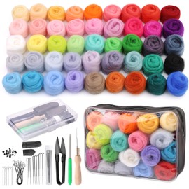 45 Colors Needle Felting Kits for Beginners, Needle Felting Supplies Kits with Tools, Felt Starter Kits with Felting Needles, Storage Bag Needle Felting Kits for DIY Handcrafts Christmas Decoration
