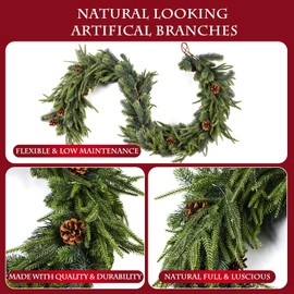 Christmas Mixed Norfolk Pine Juniper Garlands 6ft Artificial Norfolk Pine Garland Realistic Faux Christmas Spruce Juniper Greenery Garland for Holiday Indoor Mantle Fireplace Decor