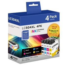 LC504 LC504XL Ink Cartridges Combo Pack Replacement for Brother LC 504 504XL High Yield Ink Cartridges Replacement for Brohter INKvestment MFC-J1355DW MFC-J1365DW MFC-J1367DW Printer, 4 Pack(B/C/M/Y)