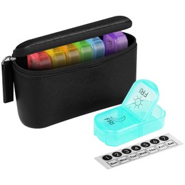 7pcs Timueetech Pill Organizer, Travel Pill Box, Twice a Day, with a Storage Bag for Carrying Pills, Fish Oil, Vitamins
