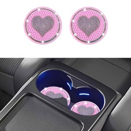 2PCS Bling Car Cup Holder Insert Coasters- 2.75 Inch Non-Slip Embedded Decorative Coaster Drink Car Cup Mat- Crystal Rhinestone Water Bottle Holder Pads Auto Interior Accessories for Women (Pink)