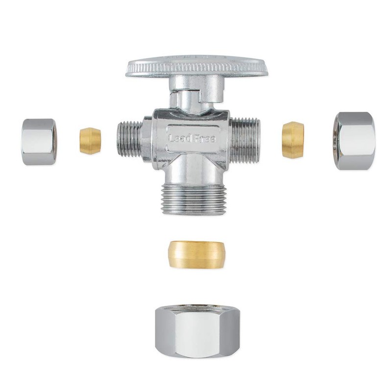 Eastman Quarter-Turn Dual Outlet 3-Way Stop Valve, 3/8 x 1/4