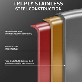 Delarlo Tri-Ply Stainless Steel 12 Inch Everyday Pan With Lid,kitchen everything pan, Chef's Pans,Induction Cooking Pot, 7.2QT Oven Safe Stock Pot, Up to 600℉