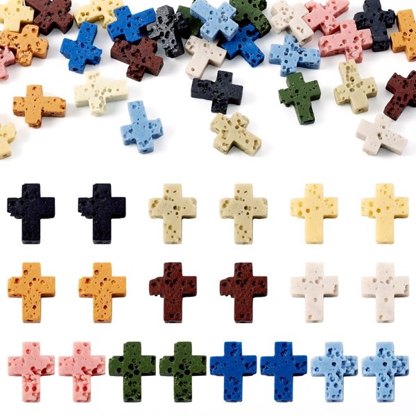40 Pcs Cross Beads for Jewelry Making Cross Lava Rock