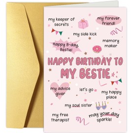 Oamiolek Funny Birthday Card for Bestie, Cute Bestie Birthday Card, Lovely Bday Cards for Friend Soulmate Sister BFF