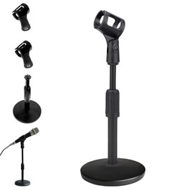 Soporte para Micrófono Ajustable de Escritorio Soporte para Micrófono Mesa de Sobremesa Multifuncional con 2 Pinza para Micrófono para Conferencias, P