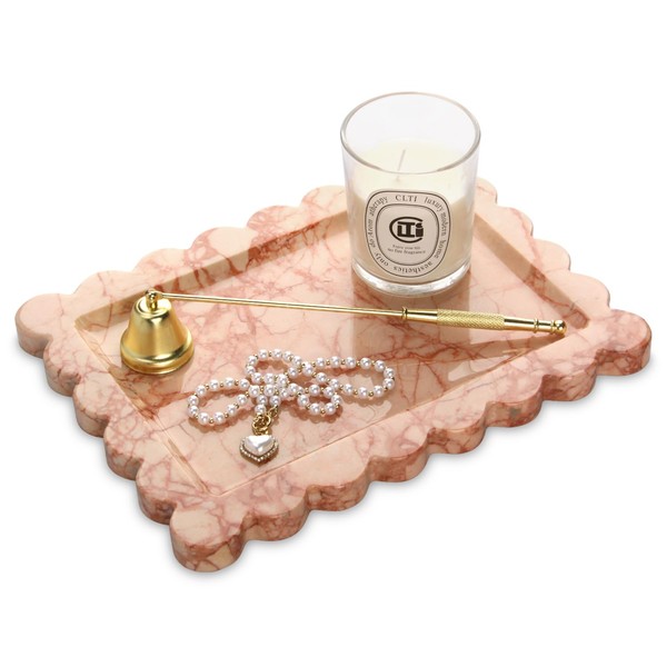 Scalloped Marble Decorative Tray,Luxury Natural Stone Bathroom Vanity Tray, Dresser