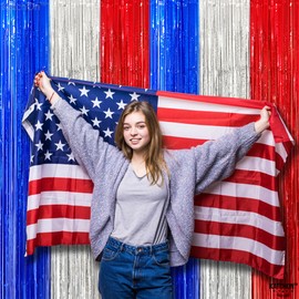 KatchOn, Red White and Blue Streamers - XtraLarge, 8x6.4 Feet, Pack of 2 | Red White and Blue Decorations, Labor Day Decorations | Red White and Blue Tinsel for Mexican Independence Day Decorations