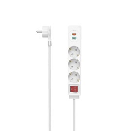 Hama Steckdosenleiste, 3-fach, USB-C/A 18W, PD/QC™, Schalter, Flachst., 1,4 m, W