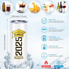 Patelai Class of 2025 Graduate Travel Mug for Her Him, Inspirational Graduation Gifts for College High School Student, 20 oz Insulated Water Tumbler with Straw Lid Brush(White)