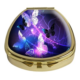 Gixpop Pill Box Arts Butterfly Pill Case Pocket Purse Portable Travel Tablet Holder Organizer Glass Cover Decorative Fan Shap