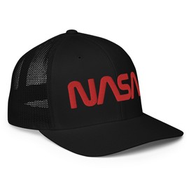 NASA Worm Logo Closed-Back Trucker Cap Flexfit, Engineer Gift, Space Hat