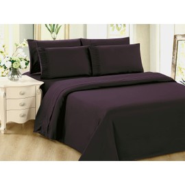 Marina Decoration Ultra Soft Silky Zipper Solid Rayon Derived from Bamboo All Season 3 Pieces Duvet Cover Set with 2 Pillowcases, Eggplant Color King Size