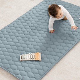 Comfy Cubs Premium Play Mat, Rectangle (Small) 36” x 60” - Soft and Comfortable Kids & Toddler Play Mat with Non-Slip Bottom - Plush Quilted Top Baby Mat for Floor for Playtime - Pacific Blue