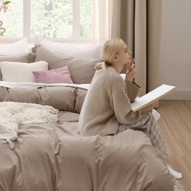 Bedsure Bedsure Khaki Oversized Queen Duvet Cover - 3 Pieces Prewashed Extra Soft Bedding Set, Includes 1 Duvet Cover 98x98 Inches with Zipper Closure & 2 Pillow Shams, Comforter Not Included