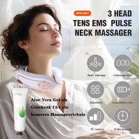 Neck Massager, 3-Level Heating Function with Constant Temperature, Electric Massager, 4 Modes, Pulse Massage, 15 Intensity Levels for Neck, Shoulder