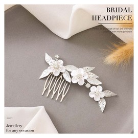 Jeairts Bride Flower Wedding Hair Comb Silver Leaf Bridal Headpiece Rhinestone Hair Side Combs Floal Hair Accessories for Women and Girls