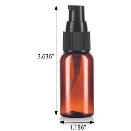 JUVITUS Amber 1 oz Boston Round PET Bottles (BPA Free) with Black Treatment Pump (24 Pack)