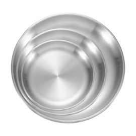 sourcing map 3Pcs Stainless Steel Dinner Plates, 3 Size Round Serving Plate Dishes Set Metal Dinner Dishes Plate for Restaurants Kitchen Dessert Salad Outdoor Camping, Silver