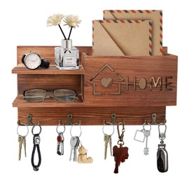 Gocokia Mail and Key Holder for Wall Decorative Wooden Mail Organizer with 4 Double Key Hooks Wall Mounted Key Hanger with Mailbox Home Decor for Entryway