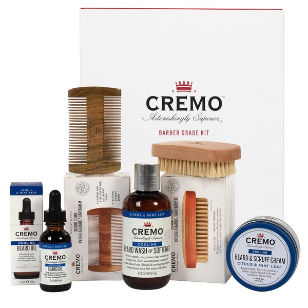CREMO - Beard Care Gift Set Kit for Men | Shampoo | Oil | Cream | Comb | Brush