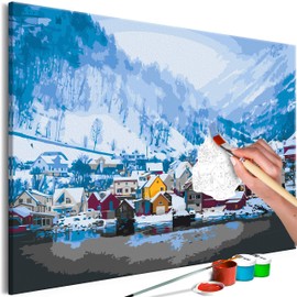 murando - Painting by Numbers Norway Landscape Mountains City Panorama 60 x 40 cm Painting Set with Wooden Frame on Canvas for Adults Children Painting Hand Painted Kit DIY Gift Decoration