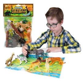 Deluxebase Jumbo Playset - Safari Animals from Large Animal Figures Toy Set. Bag of large safari toys including Tiger, Lion, Giraffe, Elephant, Gorilla and Cheetah. Perfect zoo toys for kids