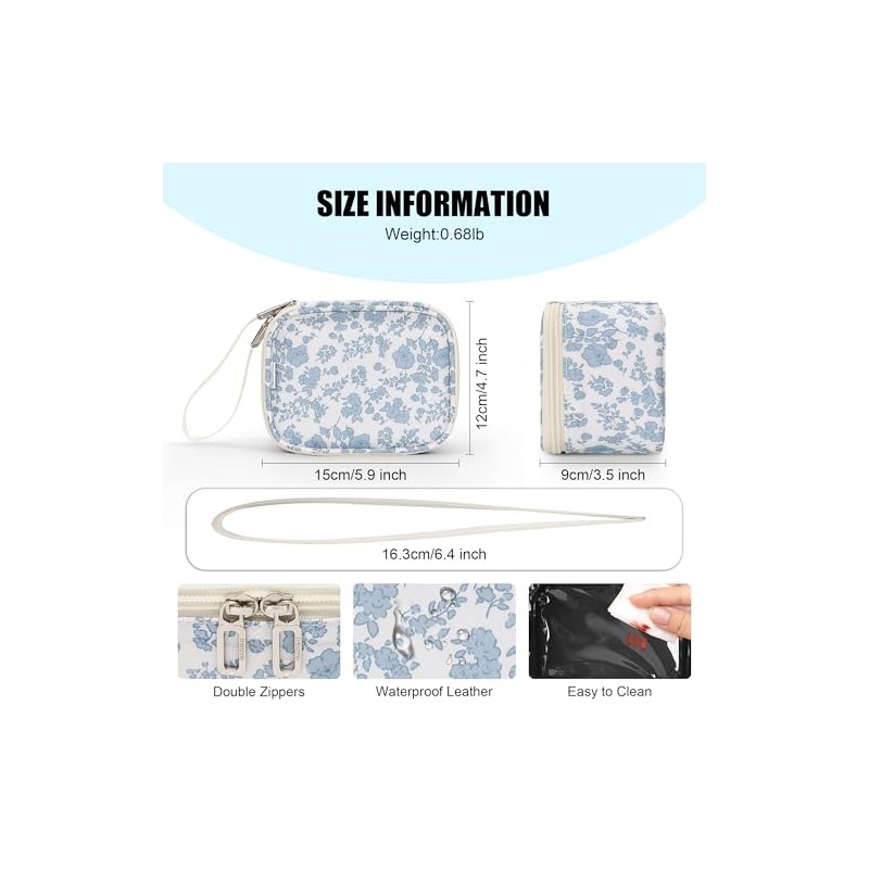 Relavel Mini Makeup Bag with Led Mirror, Small Floral Cosmetic