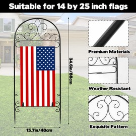 Hlimior Metal Garden Flag Holder Stand, Fits Max 14 x 25 Inch, Black, Rectangular, Rustic, 16" x 39.4"